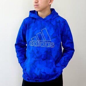 Adidas Boy XL/TG/EG 18-20 Hoodie Blue Camouflage Kangaroo‎ Pocket Sporty Preppy